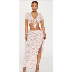 NWT Haute Monde Floral Maxi Skirt Set with Side Slit Size Small